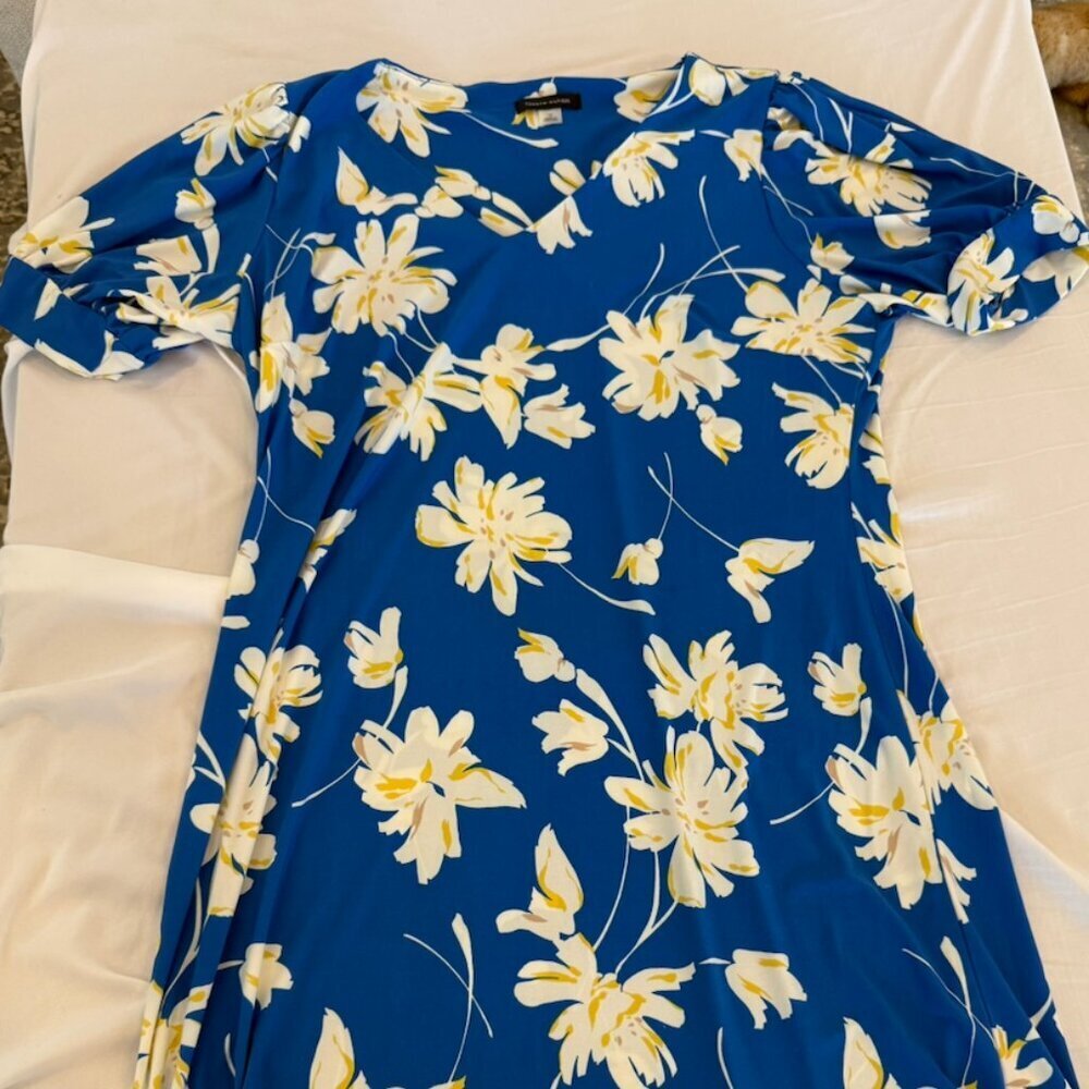 Tommy Hilfiger Blue Floral Shift Dress Size 14 V Neck Knee Length